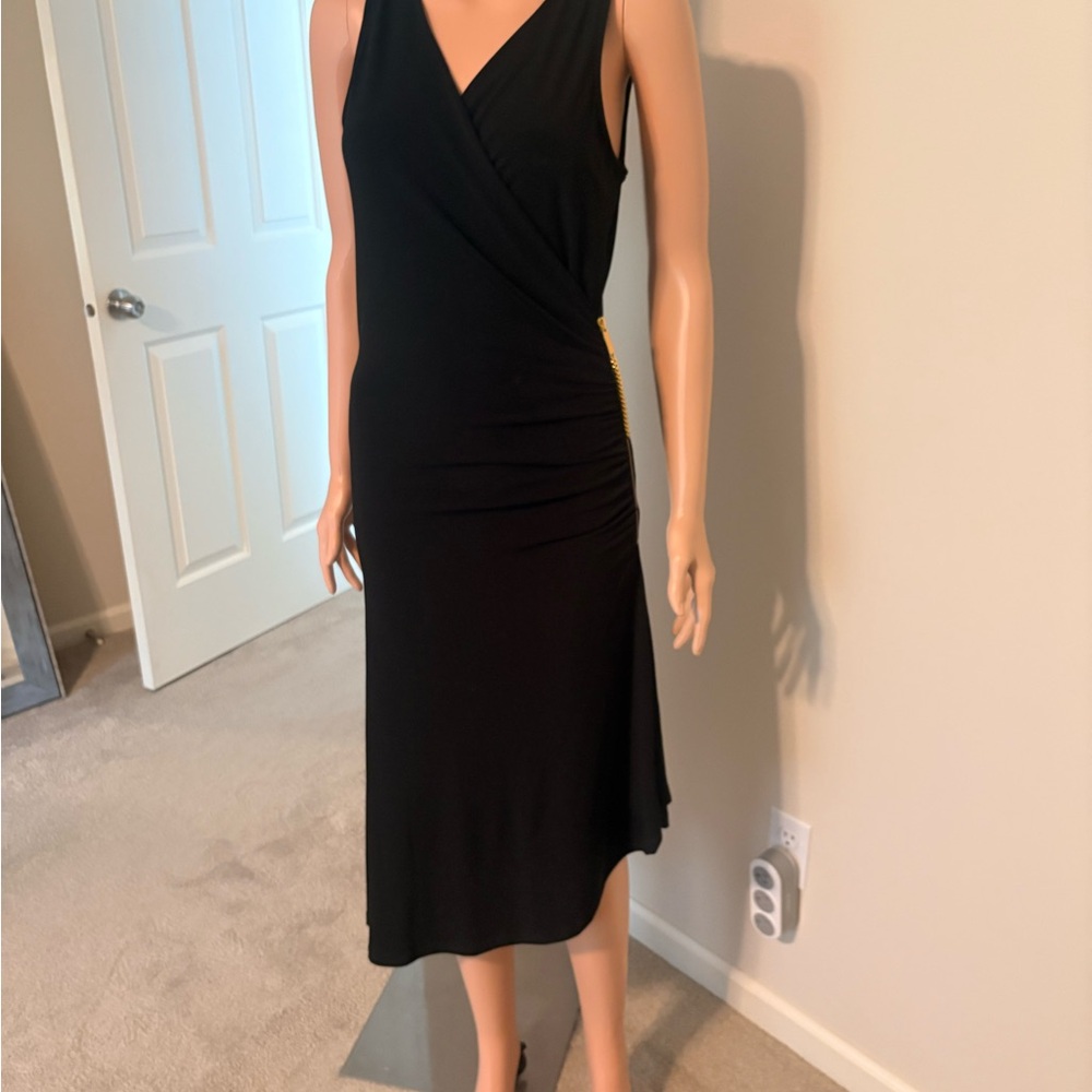 MICHAEL Michael Kors Black Midi Dress with Gold Zip - Picture 2 of 3